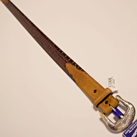 NWT Tony Lama USA Croc Embossed Brown Leather Western Belt Men Sz 36 (44"x1.5") - Picture 5 of 11